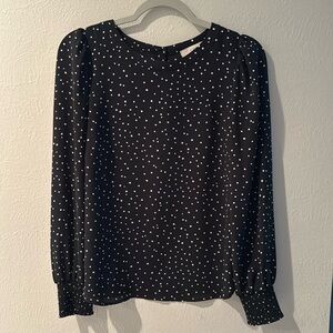 LOFT long sleeve black polka dot blouse, size small